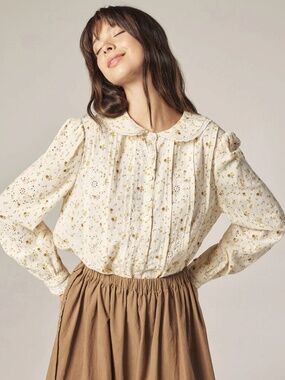 Peter Pan Collar Shirt ~ Cream/Yellow